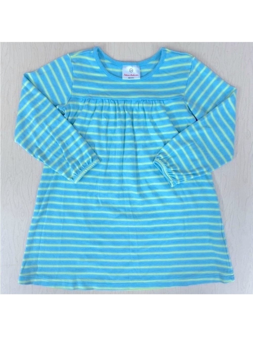 Hanna Andersson Dress Girls 5 110 cm Skater Stripes Blue Calm Aqua Green Cotton